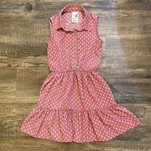 Lily Bleu Girl's Size 7 Sleeveless Dress Pink/White Wood Buttons EUC
